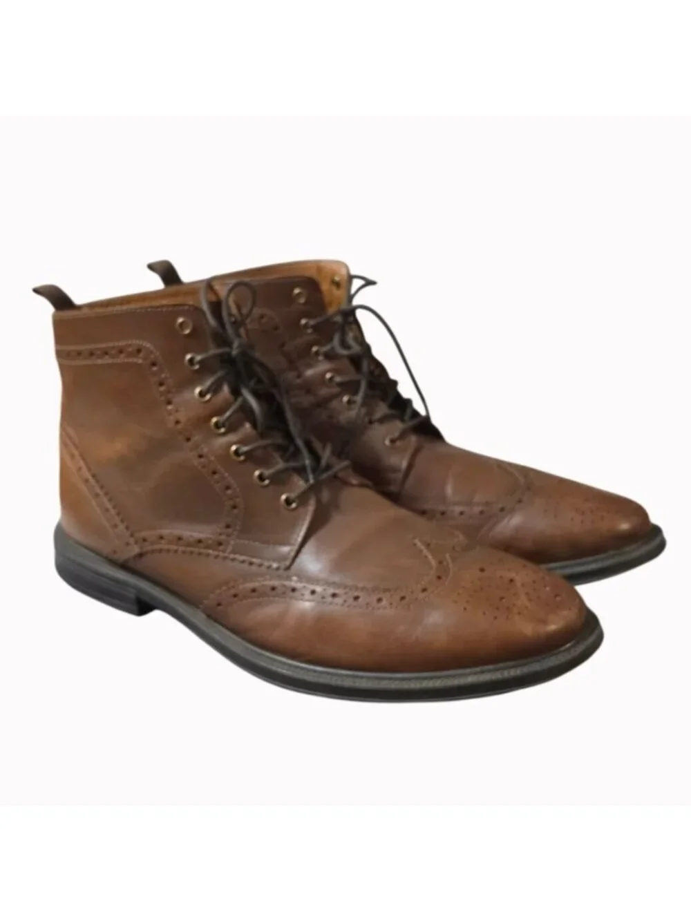 Stafford Deacon Men's Leather Wingtip Brogue Boots Brown Size 13M F21668 Great C